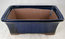 Rectangular Dark Blue Glazed Bonsai Pot + Mesh - 12"x 9.25"x 4"